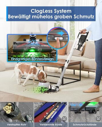 Бездротовий пилосос Tineco PURE ONE A50S Plus: потужний акумуляторний вертикальний пилосос з контейнером 1 л та турбощіткою ZeroTangle для видалення шерсті тварин. Ідеально підходить для твердих підлог.