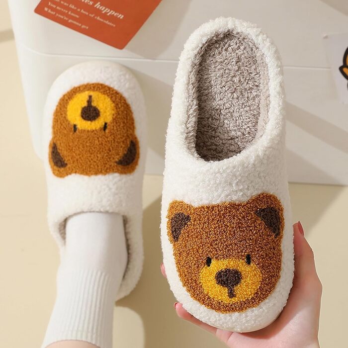 Тапочки домішки жіночі та чоловічі, м'які, плюшеві, ретро, теплі, зручні, з антиковзким покриттям, білий, Bär104, 36/37 EU