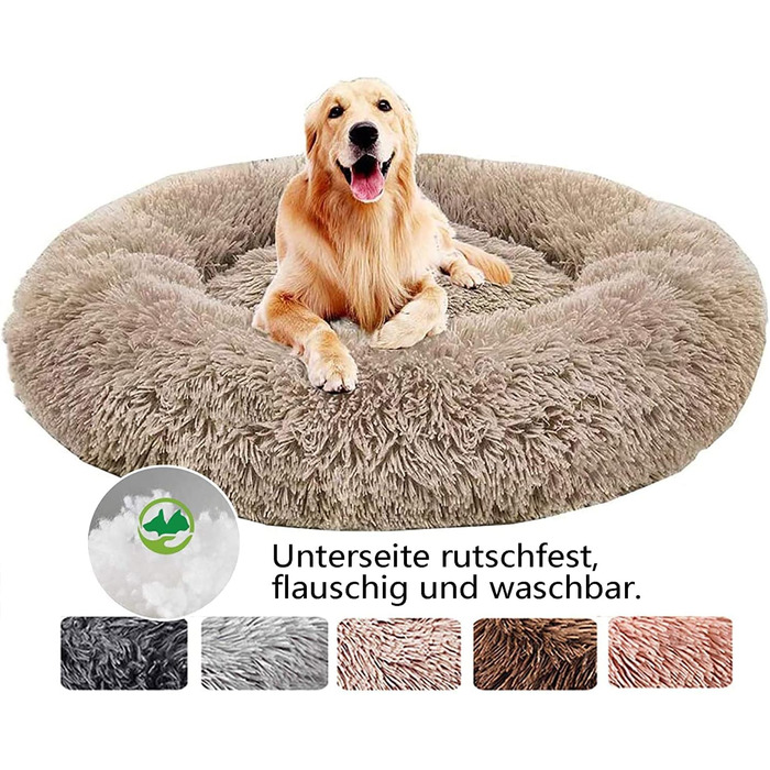 М'яке ліжко для собак Haoye, кругла подушка для домашніх тварин, ліжко для котів та собак Donut, зручне ліжко для собак, приємне на дотик (діаметр 50-120см / 7 розмірів), діаметр 60см (Хакі, 120см)