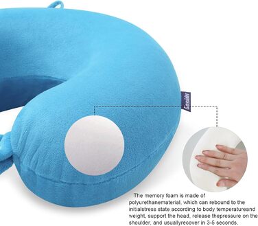 Подушка для шиї з Memory Foam, зручна у подорожах, U-подібна форма, підтримка шиї та голови, для літаків, поїздів, авто (Блакитне озеро)