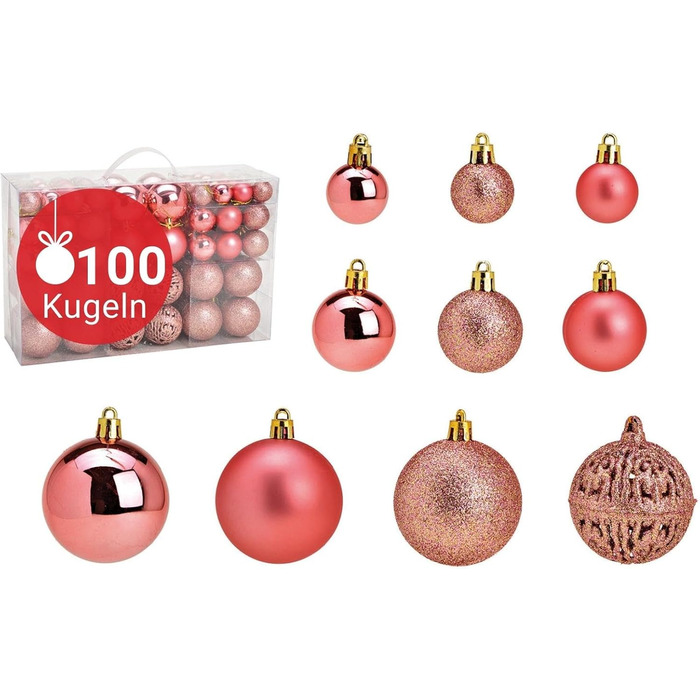 Набір прикрас для ялинки WOMA: 100 кульок різних кольорів (рожевий-рожевий) - пластикові, для ялинки
