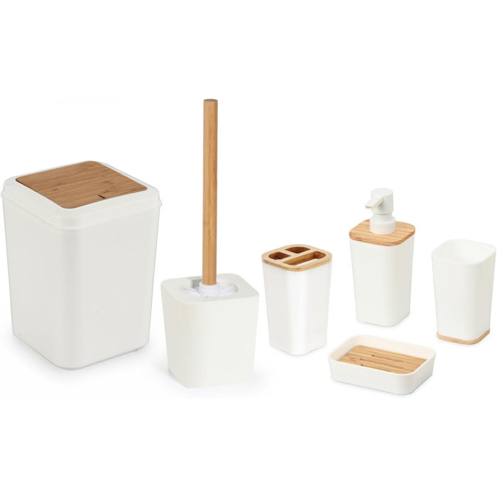 Набір для ванної кімнати Herzberg HG04449 з бамбука, 6 предметів, сучасний дизайн, екологічний, салатовий колір