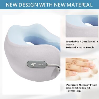 Подушка для шиї з Memory Foam, подушка для подорожей (літак, авто, поїзд, автобус, офіс), зручна підтримка голови та шиї, знімний чохол (Рожевий, Сірий)