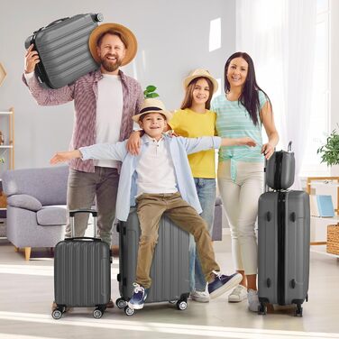 Набір валіз LALAHO 5 шт. з косметичкою, з ABS-пластику, для подорожей, ручна поклажа, багажний набір з косметичкою, бургунді, в смужку (темно-сірий)