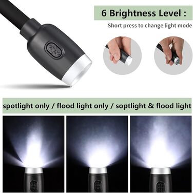 LED-лампа для читання LEDBOKLI з кріпленням на книгу, акумуляторна, 800mAh, 3 режими яскравості, гнучка шийка, 28 см, чорна