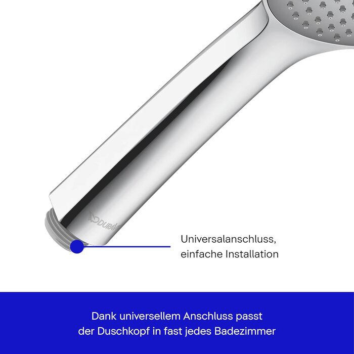 Душова лійка Duravit Universal з 3 режимами (Rain, Intense, Soft), ручна душова насадка Ø 110 мм, економна функція MinusFlow, легко чиститься, (1 режим, хром)