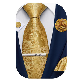 Набір краваток для чоловіків: краватка, кишеньковий хустинка, краваткова затискач, затискач для краватки, набір 5 шт. (золотий)