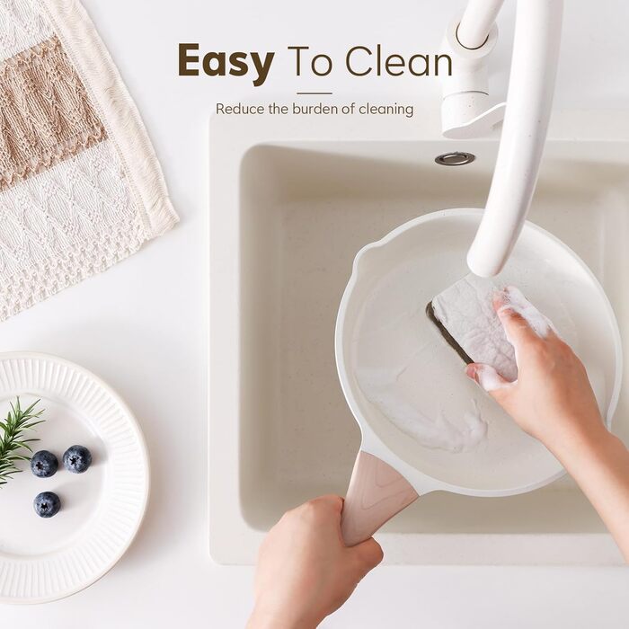 Набір посуду Kordisen з антипригарним покриттям, 5 предметів: каструлі та сковороди, кераміка, білий. Підходить для індукційних плит, без PFOA та PFAS