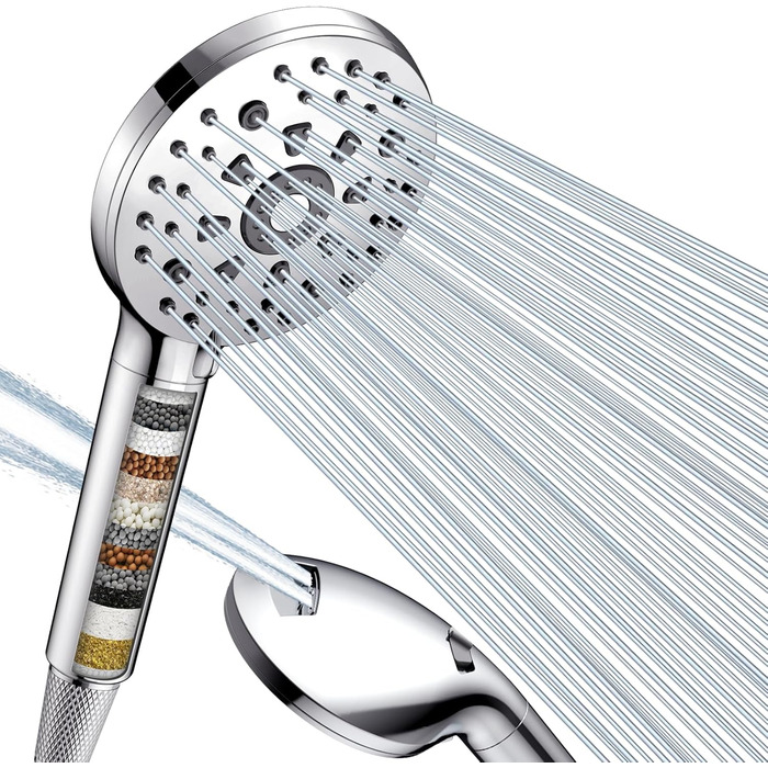 Digiroot Shower Head with Filter, 15 Filtration, Shower with 1.5M Hose, High-Pressure Handheld Shower Rain Shower with 7 Spray Patterns, Water-Saving Shower Head for Removing Hard Water, Residual Chlorine, and Heavy Metals