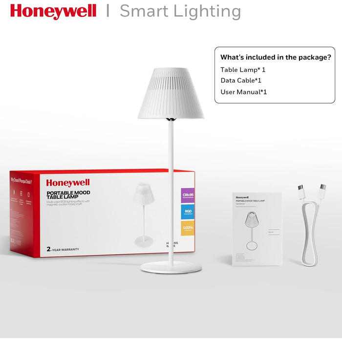 Honeywell LED настільна лампа з регулюванням яскравості, RGB, акумуляторна, Sunturalux HWT-M1, 5200mAh, бездротова, 5200K, 1 шт.