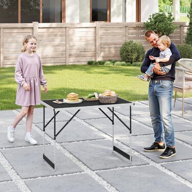 Стіл для кемпінгу та відпочинку Woltu: розкладний, регульований, 100x60 см, алюміній та MDF (Чорний)