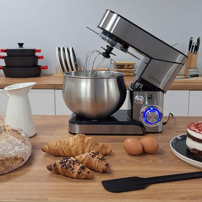 Професійна кухонна машина/міксер Briebe 1800W з орбітальною дією, 6 швидкостей + імпульс, нержавіюча сталь KM1114