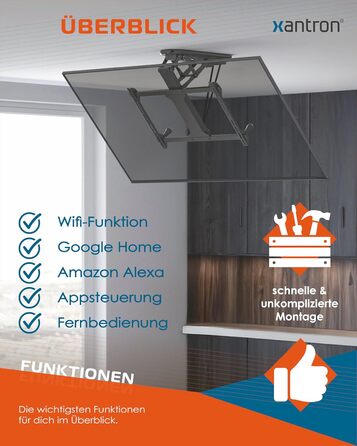 Електричний стельовий кронштейн для телевізора Xantron DEHA-600E 32-70 дюймів VESA до 600x400 мм, до 35 кг з пультом