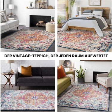 Килимок Livabliss Asmara Vintage 120x170 см - для вітальні, їдальні, спальні, бохо стиль, кольоровий малюнок сірий та помаранчевий