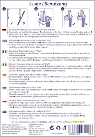 Набір для миття підлоги Formosa 2 з відром з двома камерами | Плоский моп 360° з мікрофібри | Набір містить 12 змінних наволочок