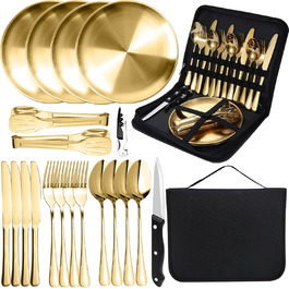 Набір посуду для кемпінгу MOMAHUA на 2 особи (10 шт.) з нержавіючої сталі. Ідеальний для пікніків, подорожей. Включає сумку для посуду. (Набір посуду на 4 особи)