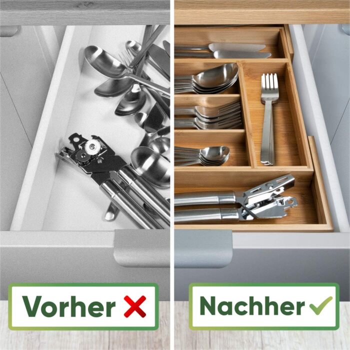 Loco Bird Cutlery Box for Drawers made of Bamboo – Extendable up to 7 Compartments - Cutlery Insert for Kitchens & RVs - Drawer Insert for Kitchen Drawers - Cutlery Box made of Wood