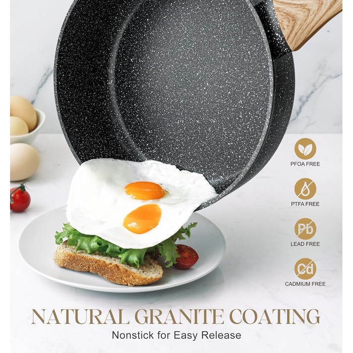 Сковорода з антипригарним покриттям Michelangelo з кришкою 28 см, глибока сковорода з кришкою, сковорода для тушкування 28 см, індукційна сковорода з антипригарним покриттям та м'якою бакелітовою ручкою, підходить для індукційних плит, чорна, глибока сков