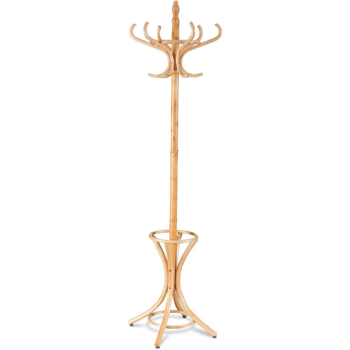 GIANTEX Coat Rack with Umbrella Stand, Clothes Rack Wood with 12 Clothes Hooks, Wooden Coat Tree Freestanding, Standing Coat Rack for Entryway Living Room (white) (natural)