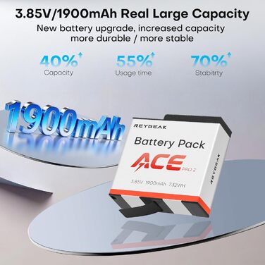 Зарядний пристрій REYGEAK для акумуляторів Insta360 ACE Pro/Pro2 (2x1900mAh) + Триканальний зарядний пристрій для екшн-камер