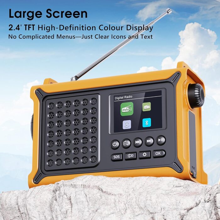 Радіоприймач Kurbelradio з DAB/DAB+/UKW, акумулятор 12000mAh, сонячна панель 8500mm², ручне радіо, Bluetooth 5.0, ліхтарик, для кемпінгу, зелений (жовтий)