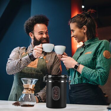 Контейнер для кави Rocky & Chao 1.8L з нержавіючої сталі, герметичний, для кавових зерен, чаю, горіхів, какао (Чорний)