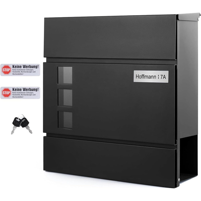 Поштовий ящик Zedelmaier з нержавіючої сталі, персоналізований, настінний, з відділенням для преси, 2 ключі, антрацит, 33x31x10 см