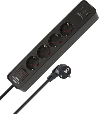 Брененштуль Ecolor Розподільник розеток на 4 розетки з USB-зарядкою (Чорний)