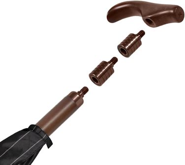 iX-brella Folding Umbrella, Height Adjustable with Wooden Handle - Black Pinstripe