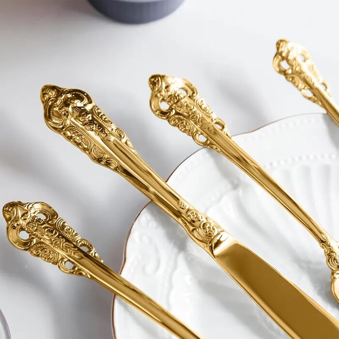 Набір столових приборів Prächtiges Barock 20 предметів з нержавіючої сталі 18/10, золотий колір, у подарунковій коробці (виделки, ложки, ножі)
