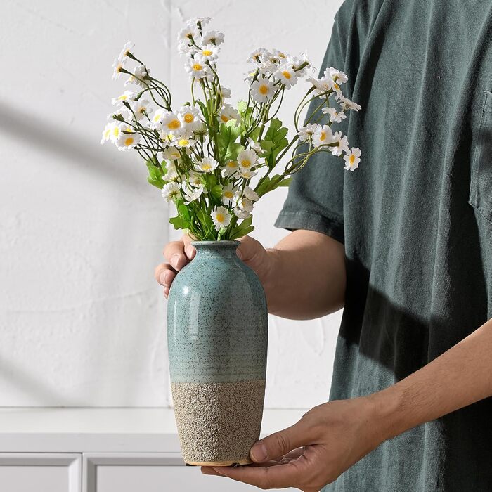 Керамічна ваза, блакитно-коричневий дизайн, ваза в скандинавському стилі, 20 см для декору вітальні, спальні, кухні, ванної кімнати