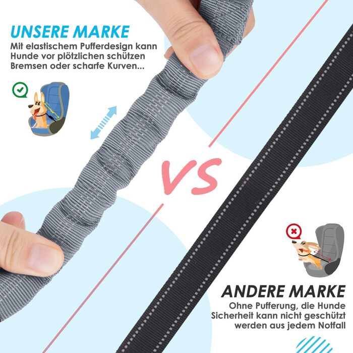 Ремінь безпеки для собак SlowTon в авто, 2 в 1, регульований, відбиваючий, сірий. Для подорожей та прогулянок.