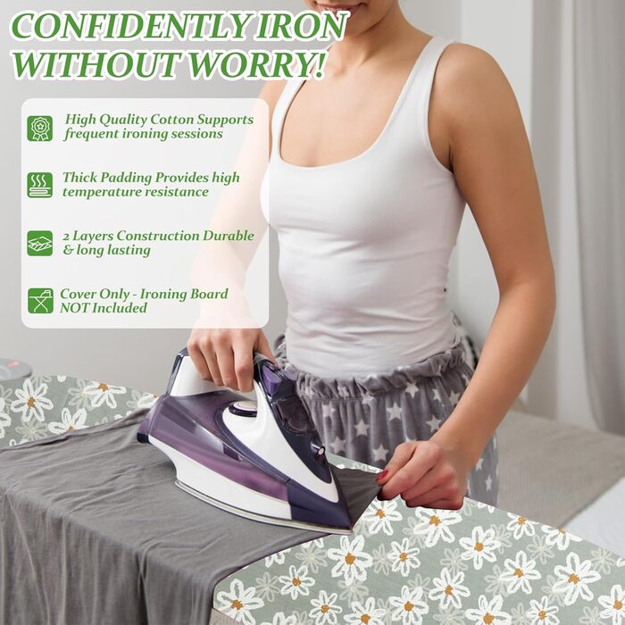 Чохол для гладильної дошки 125x45 см, Extra Dick з бавовни, з підкладкою та терморефлексною поверхнею, з гумкою, сумісний з дошками 117-125x37-45 см, для парогенераторів та прасок, Easy Fit