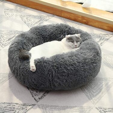 Cozy Cat Bed, Small Dog Bed, Warm Snuggly Soft Plush Winter Bed for Cat Caves, Non-Slip Bottom, Machine Washable, Sofa Bed for Puppies/Small Medium Cats (Gray, 50 cm)