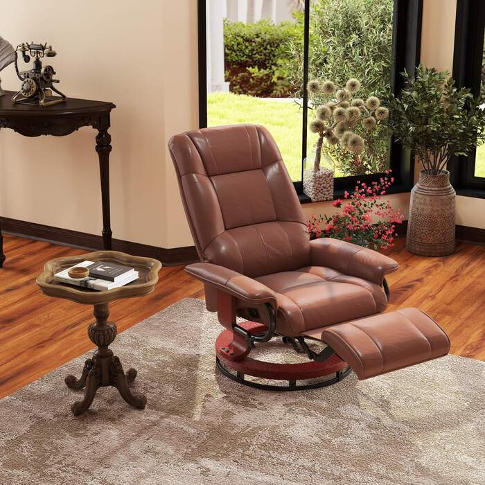 HOMCOM Swivel Recliner, TV Recliner with Reclining Function, Footrest, Reclining Chair with Armrests, for Living Room, Bedroom, Faux Leather | Aosom