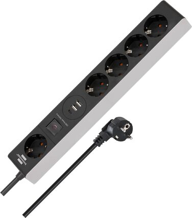 Бренненштуль мережевий фільтр 5-портовий з USB-C Power Delivery та 2 USB, для швидкої зарядки, 1x USB-C PD, 2x USB 2.4A, Single