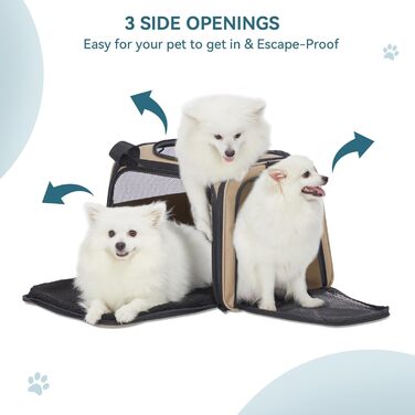 Транспортна переноска для котів та маленьких собак Petfit - легка переноска для подорожей літаком, з ременем безпеки та розкладною підстилкою, колір хакі (L)