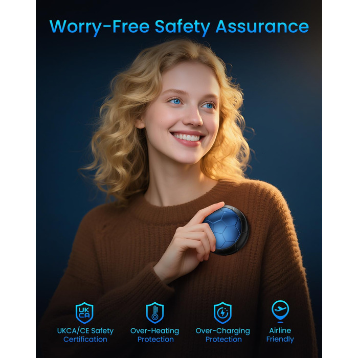 Електричні грілки для рук 2 шт. | USB, 3 режими нагріву, 20 годин тепла, для холодного клімату, Outdoor, Indoor (Блакитний)