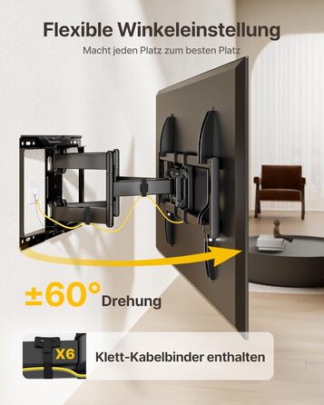 Настінна кріплення для телевізора monTEK, 37-90 дюймів, до 75 кг, з подвійними шарнірними руками, регулювання нахилу, поворот і витягування, VESA 600x400