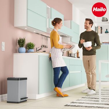 Педальний сміттєвий відро для кухні Hailo Öko uno Plus M, 17 л, сталь, з системою Soft Close, сріблястий