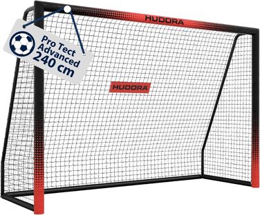 Ворота для футболу Hudora Pro Tect 120 Advanced – Outdoor з сіткою та стійкою до погодних умов обшивкою – для дітей та дорослих – легка установка в саду – білий (чорний), 240 x 160 см