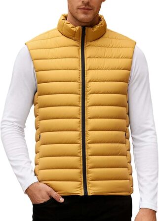 Чоловіча степкова жилетка з коміром, легка зимова жилетка, тепла робоча жилетка, спортивна жилетка з кишенями, для гольфу, піших прогулянок, жовта, XS