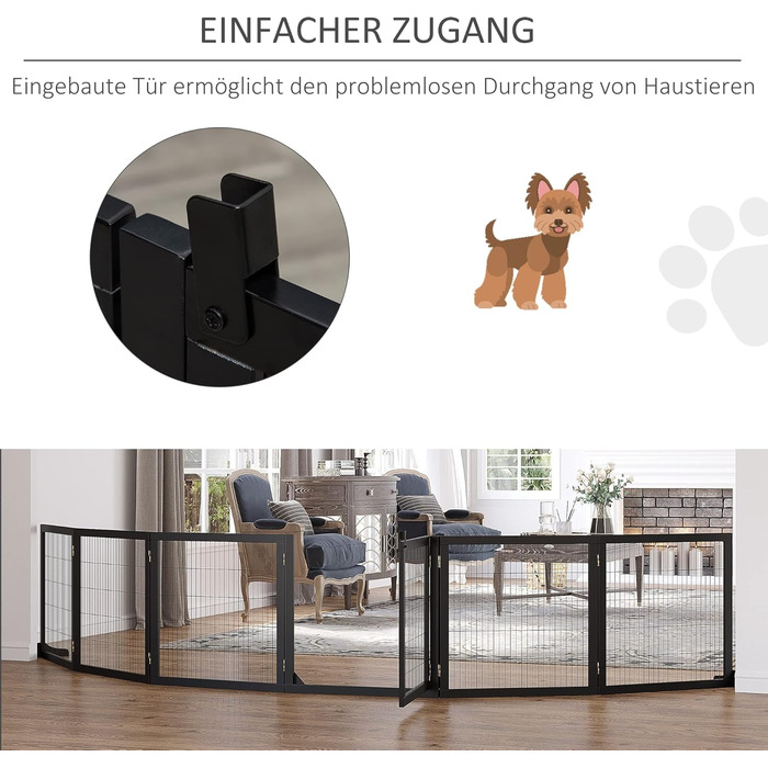 Захисне ґратка для собак PawHut - регульоване, вільне стояння, 70H x 432B см, 6 панелей, чорний