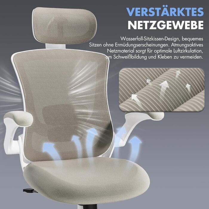 Офісне крісло Colamy Ergonomic з регульованою підголівником та поперековою підтримкою, Khaki