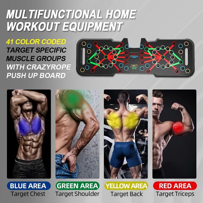 CRAZYROPE Foldable 41-in-1 Push-Up Board with Counter, Wide Push-Up Board with Grips for Muscle Training and Strength Training, 41 Combination Positions Countable Model with Resistance Bands