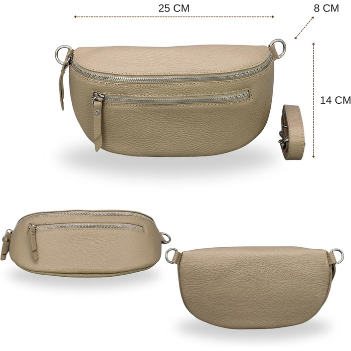 Жіноча сумка Brise Art Bauchtasche Lucia з натуральної шкіри: стильна поясна/кросбоді сумка з трьома відділеннями, зроблена в Італії (Чорний/Taupe)