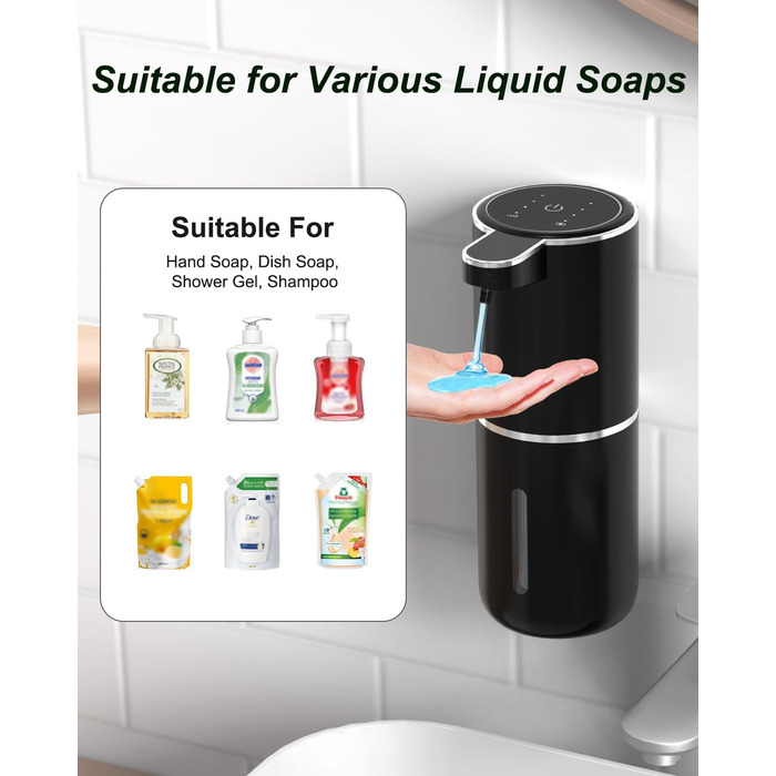 Автоматичний диспенсер для мила Dalugo USB-C, електричний сенсорний дозатор мила, 4 рівня, для кухні та ванної кімнати, білий