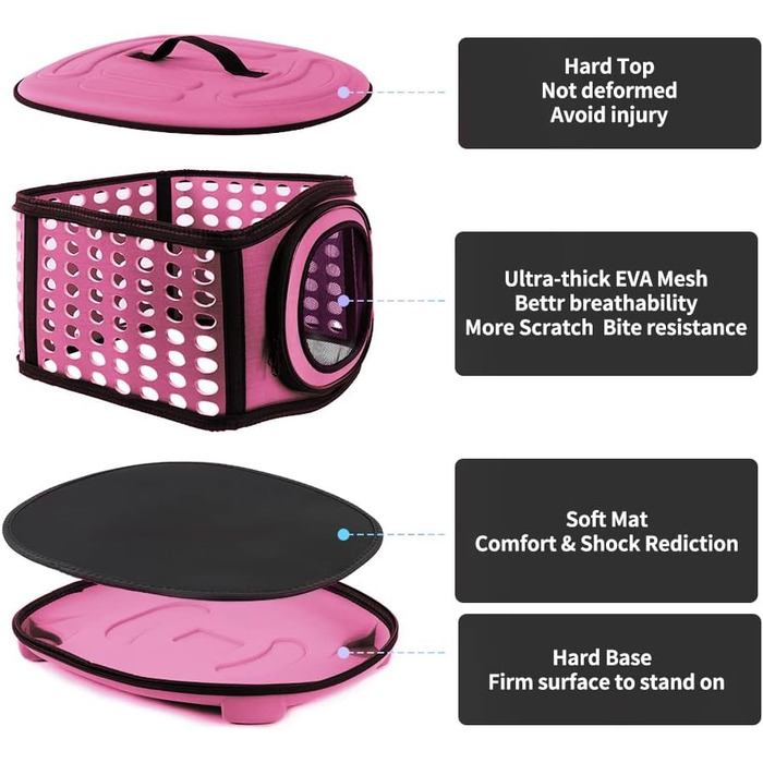 Складана переноска для котів та маленьких собак, рожева переноска-сумка для тварин з м'яким матом