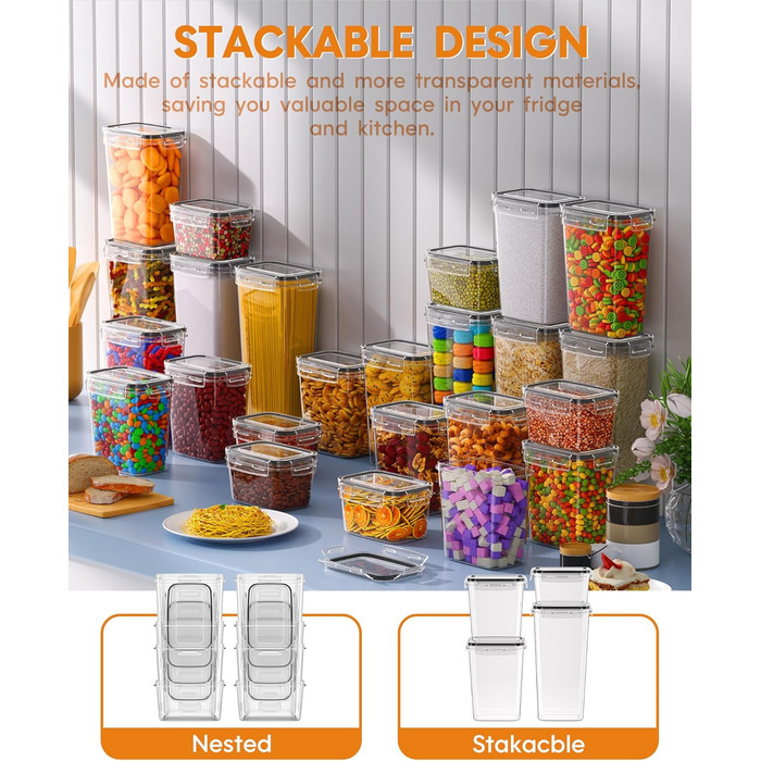 Набори контейнерів для зберігання продуктів з кришкою, 24 шт. Герметичні контейнери для меду, цукру, круп. З ручкою та етикетками