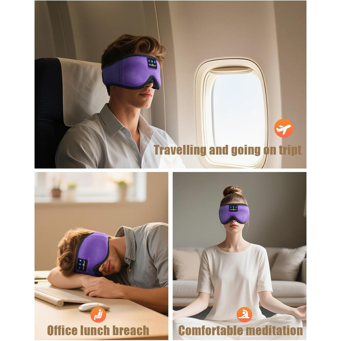 Маска для сну Musicozy з навушниками | Bluetooth 5.4, блокування світла, для подорожей, лавандовий колір. Подарунок для чоловіків та жінок